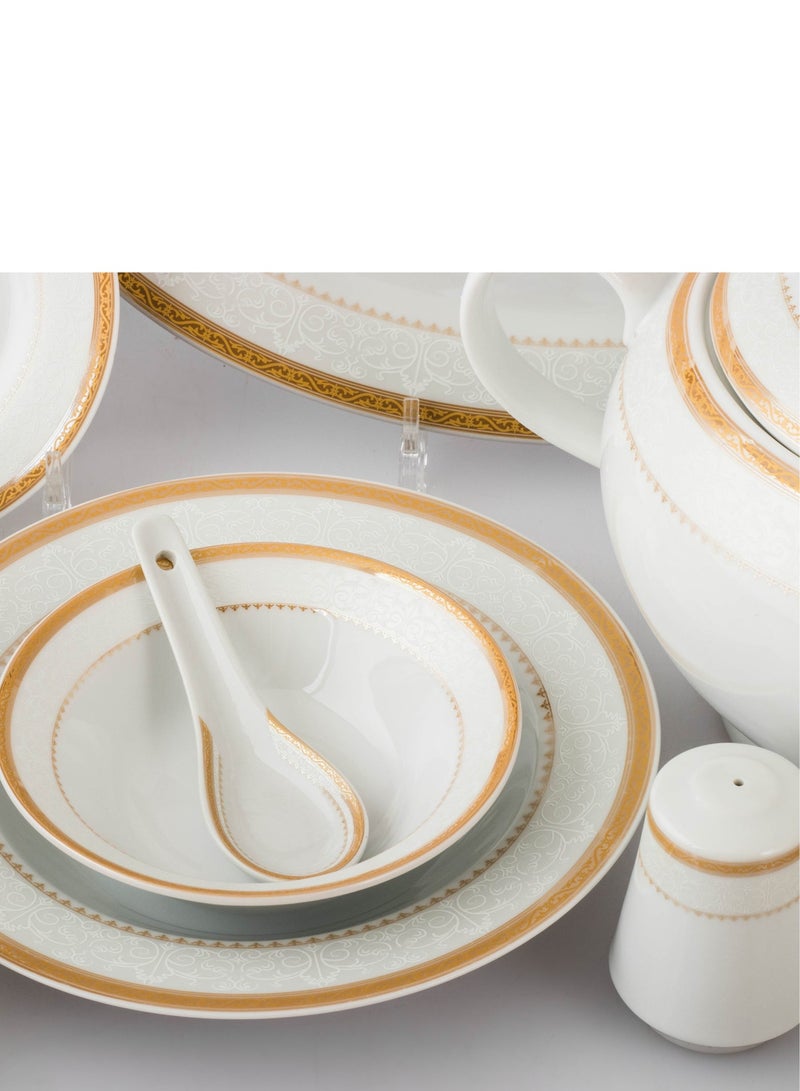 Dania Set of 45 pieces Porcelain Dining White Color With Golden Font Enough For 6 People White - Image 4